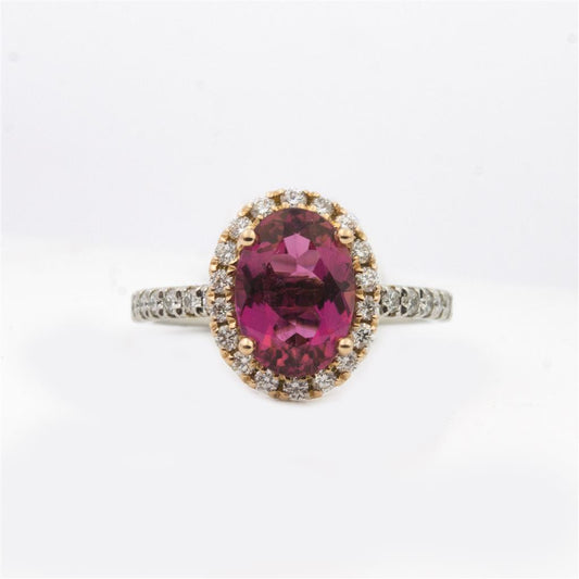LaViano Fashion 14K White and Rose Gold Pink Tourmaline and Diamond Ring