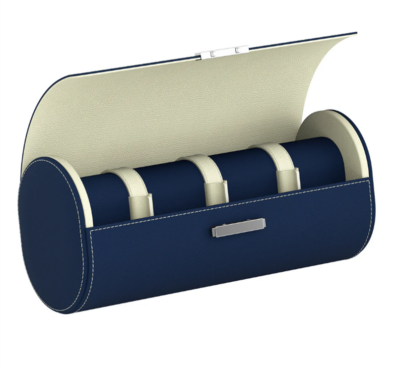 Scatola Del Tempo Pochette Blue/White 3 Watch Leather Holder