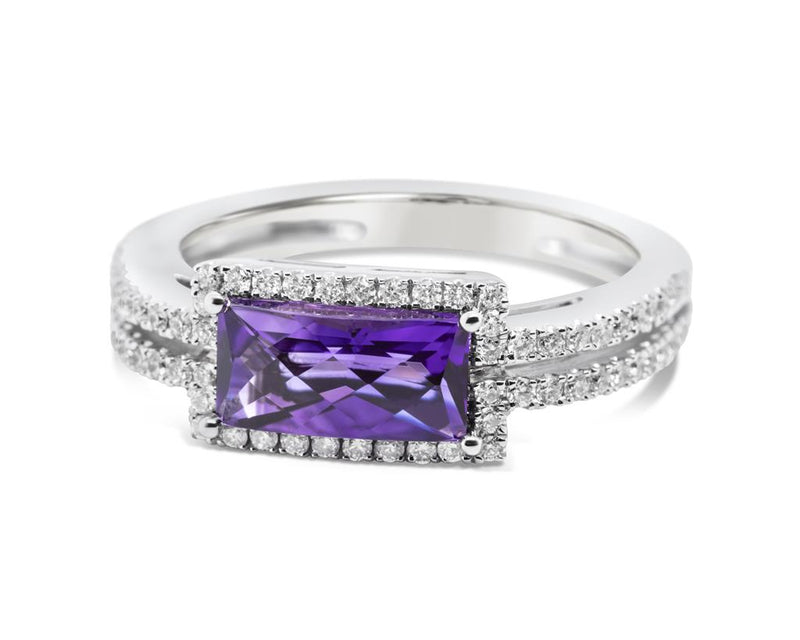 Pe Jay Creations 18K White Gold Amethyst and Diamond Ring