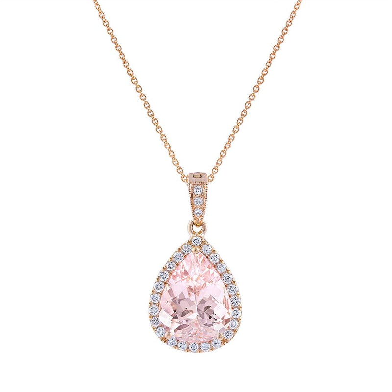 LLaViano Fashion 14K Rose Gold Morganite and Diamond Pendant