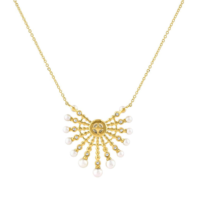 LaViano Fashion 14K Yellow Gold Pearl and Diamond Burst Necklace