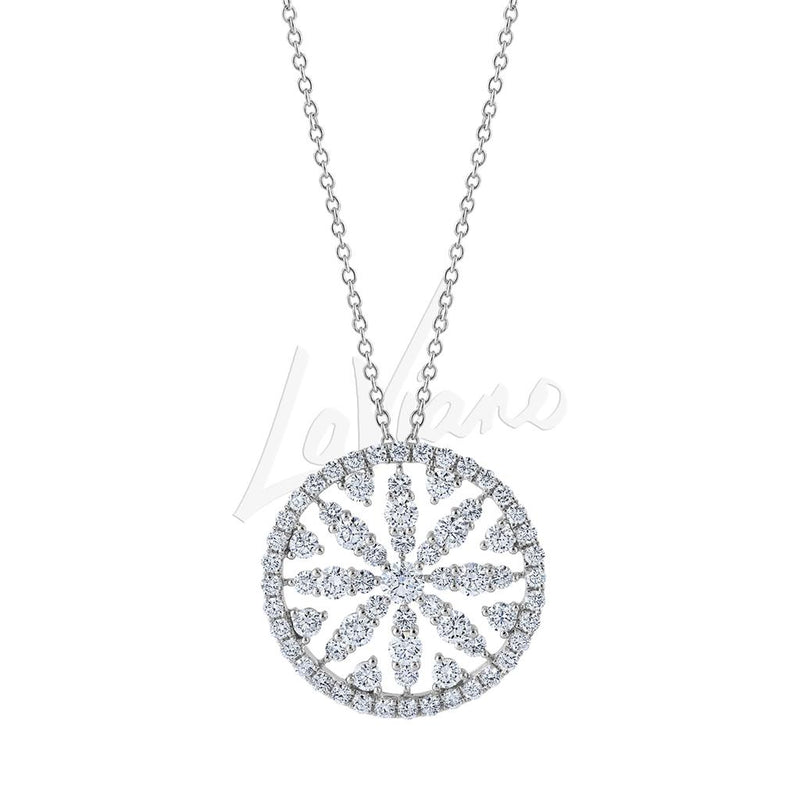 LaViano Fashion 18K White Gold Diamond Flower In Circle Necklace