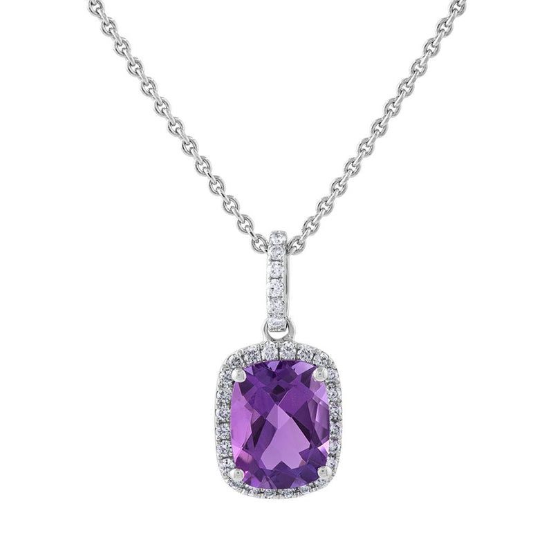 LaViano Fashion 18K White Gold Amethyst and Diamond Pendant