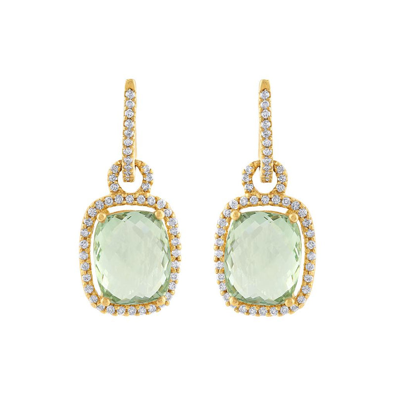 LaViano fashion 18K Yellow Gold Green Amethyst and Diamond Earrings