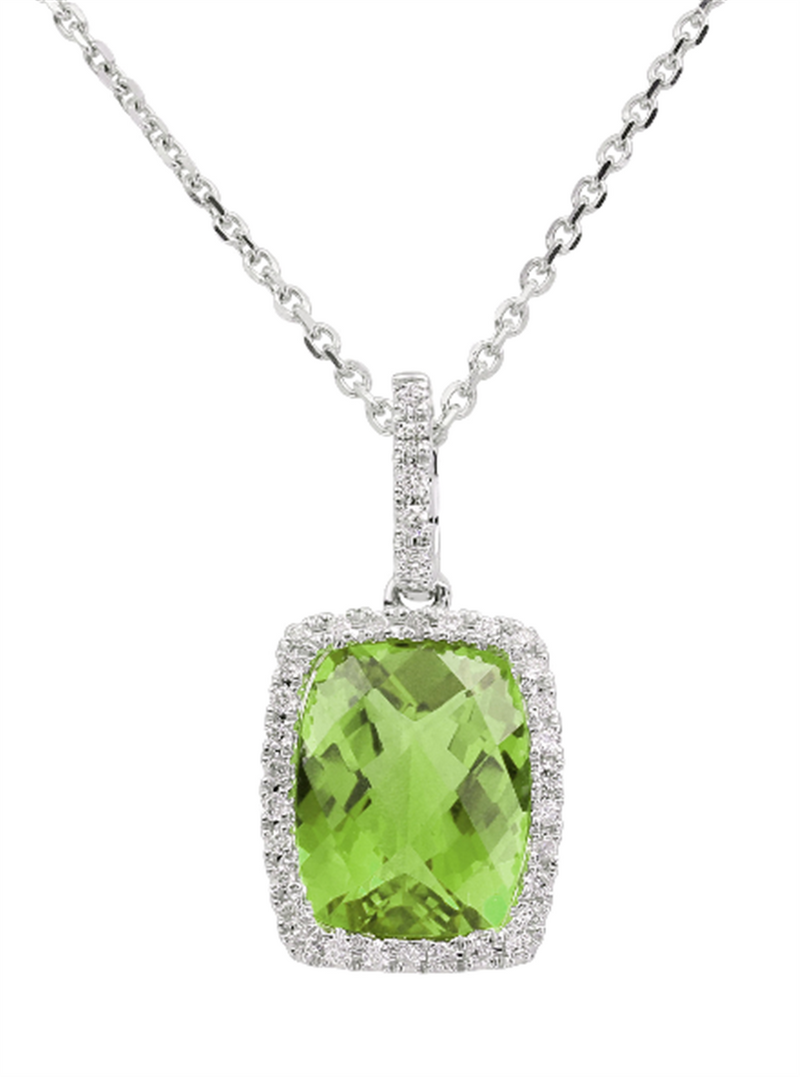 Pe Jay Creations 14K White Gold Diamond and Peridot Necklace