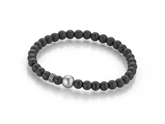 LaViano Fashion Sterling Silver Tahitian Pearl 8-9MM and Black Onyx Beaded Bracelet