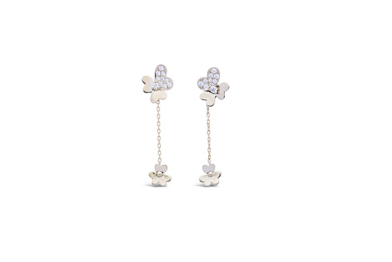Pe Jay Creations 14K Yellow Gold Diamond Flower Drop Earrings