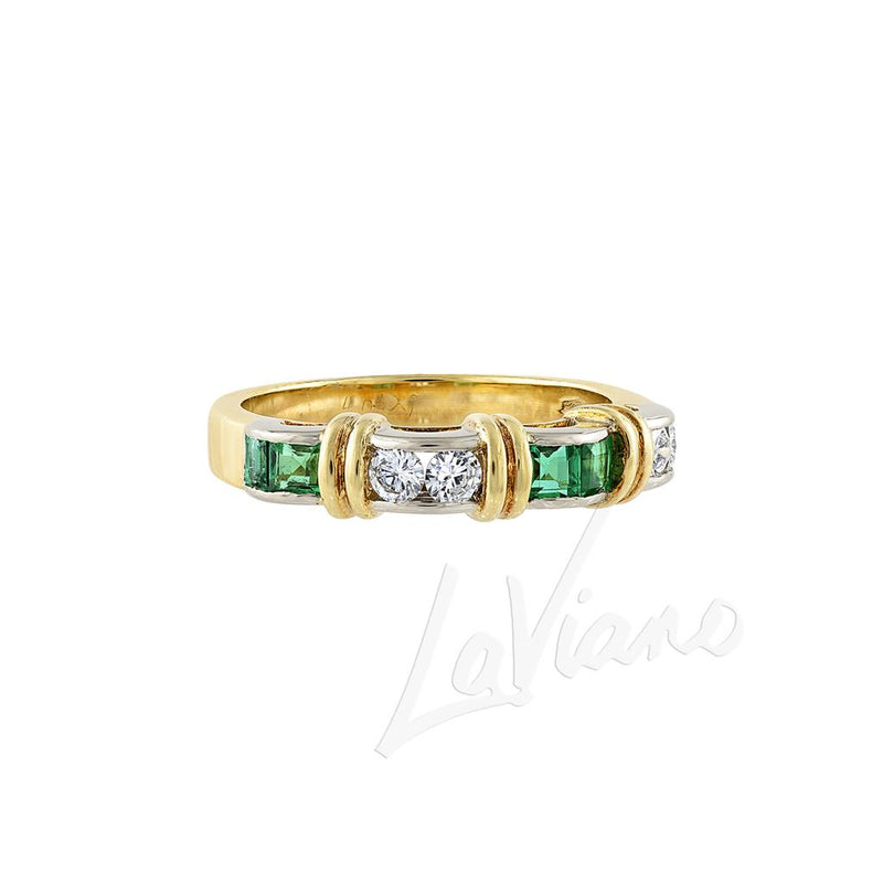 LaViano Fashion 18K Yellow Gold Emerald and Diamond Band