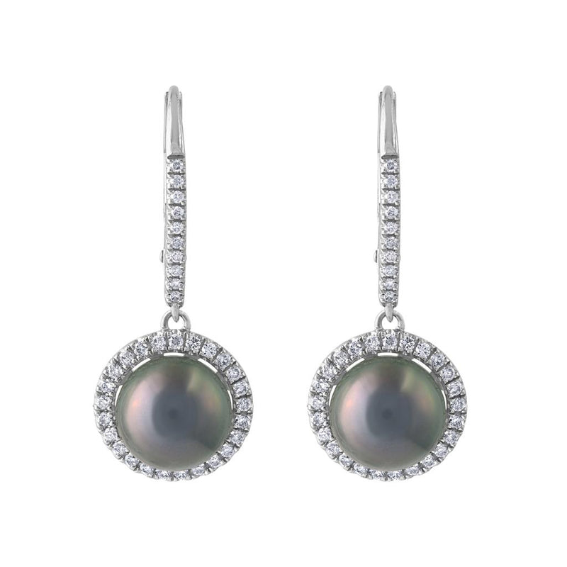 LaViano Fashion 14K White Gold Tahitian Pearl and Diamond Earrings