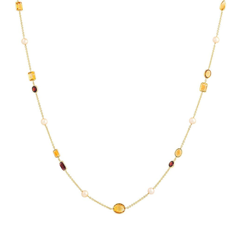 LaViano Fashion 14K Yellow Gold Pearl Citrine and Garnet Station Necklace