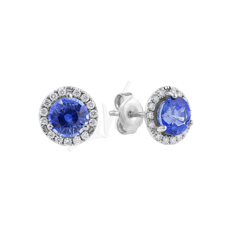 LaViano Fashion 14K White Gold Round Sapphire and Diamond Earrings