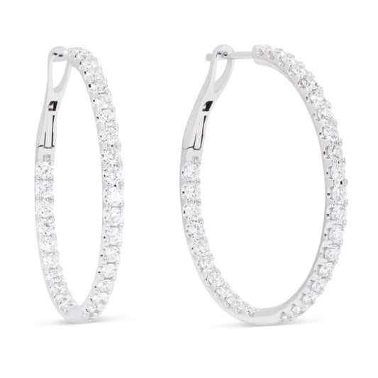 LaViano Fashion 14K White Gold Diamond Hoop Earrings