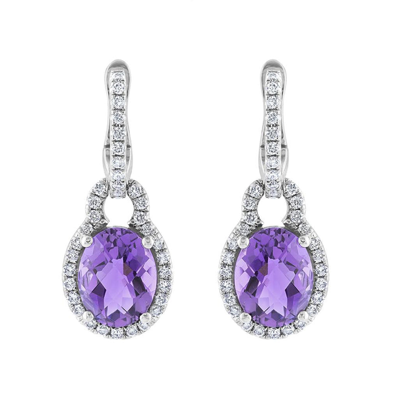 Pe Jay Creations 14K White Gold Amethyst and Diamond Earrings