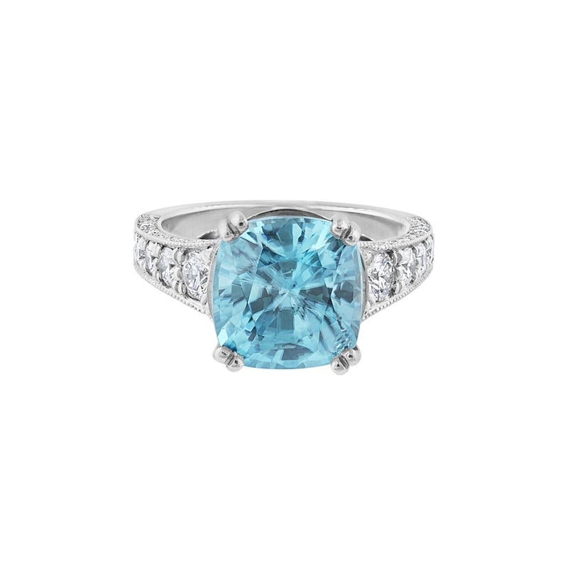 LaViano Bespoke Platinum Blue Zircon and Diamond Ring