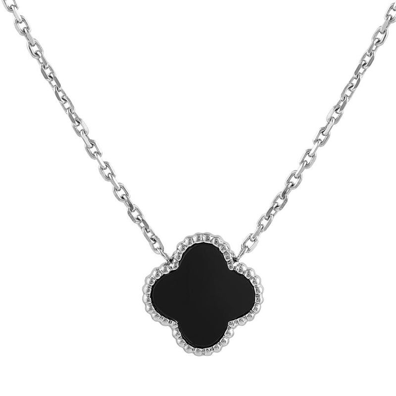 LaViano Fashion Sterling Silver Black Onyx Large Clover Necklace