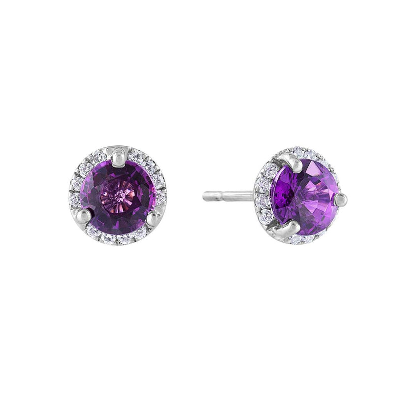 LaViano Fashion 14K White Gold Purple Garnet and Diamond Earrings