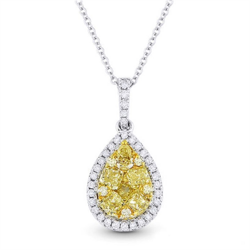 LLaViano Fashion 14K White Gold Fancy Yellow And White Diamond Pendant