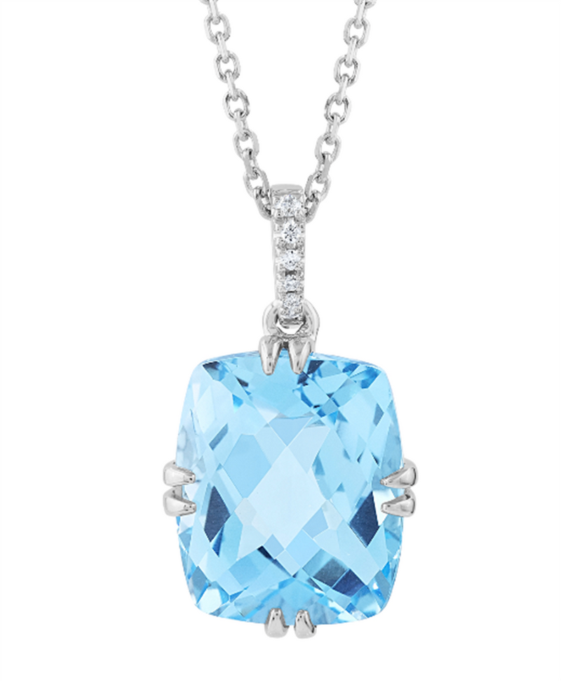 Pe Jay Creations 14K White Gold Blue Topaz and Diamond Pendant