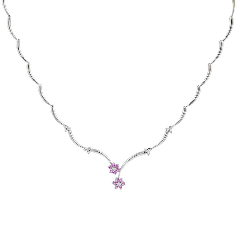 LaViano Fashion 14K White Gold pink Sapphire and Diamond Necklace