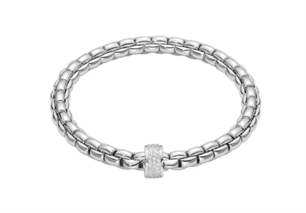 FOPE 18K White Gold Pave Triple Rondel Bracelet Diamonds