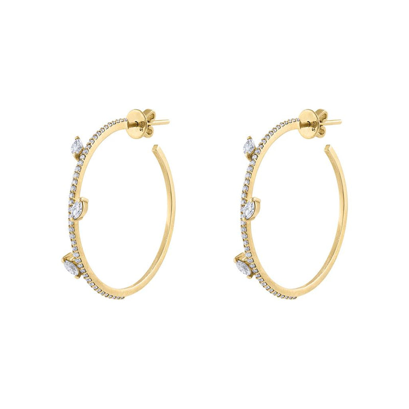 OWN USA  14K Yellow Gold Diamond Hoop Earrings Diamond .80 Carats