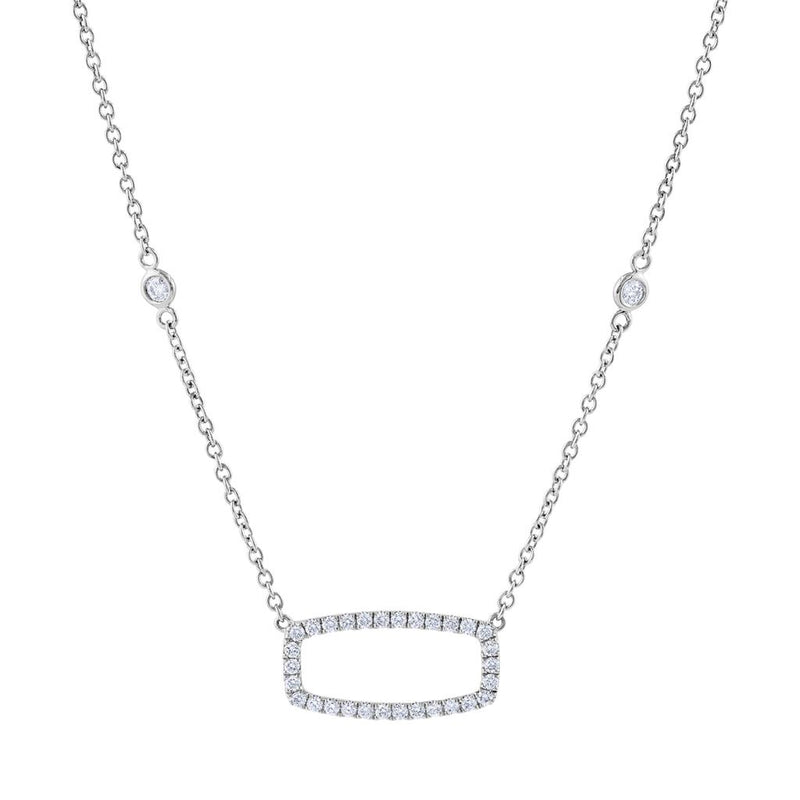 LaViano Fashion 14K White Gold Diamond Open Rectangle Necklace