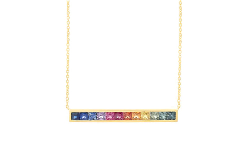 LaViano Fashion 14K Yellow Gold Multi Color Sapphire Necklace