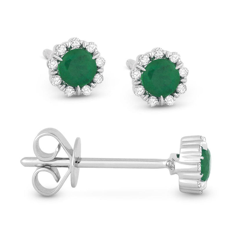 LaViano Fashion 14K White Gold Emerald and Diamond Earrings