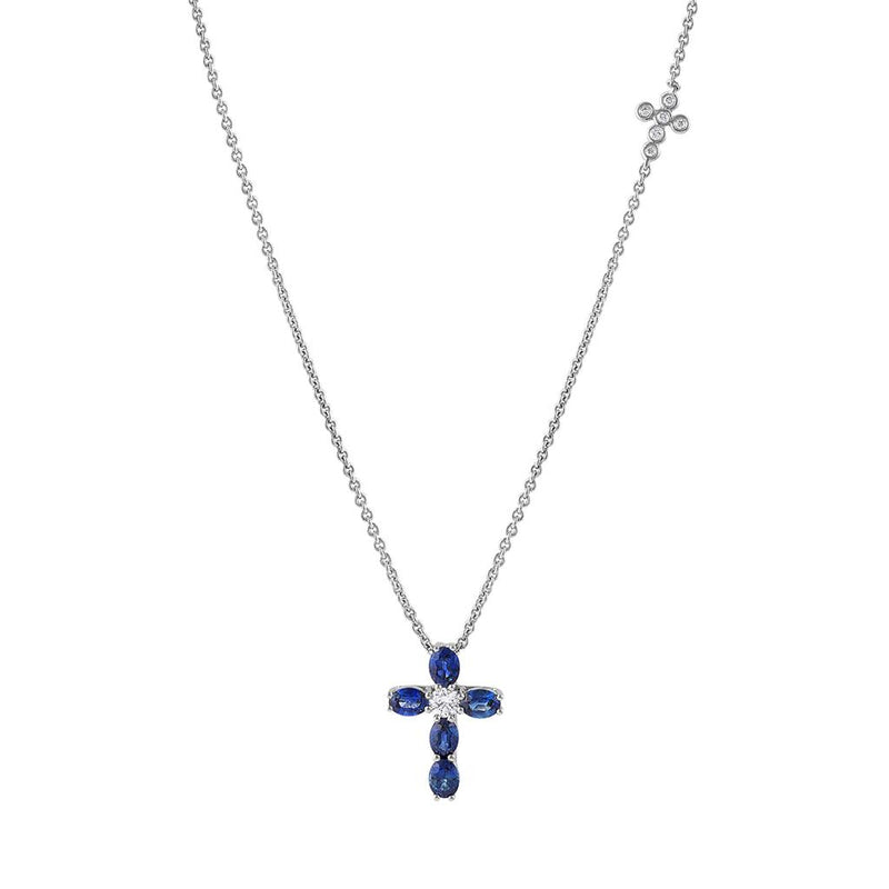 LaViano Fashion 14K White Gold Sapphire and Diamond Cross