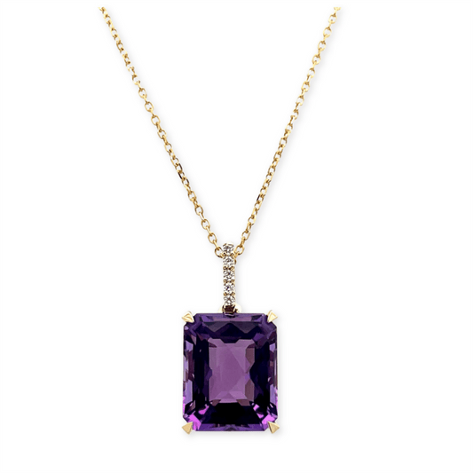 Pe Jay Creations 14K Yellow Gold Amethyst and Diamond Pendant