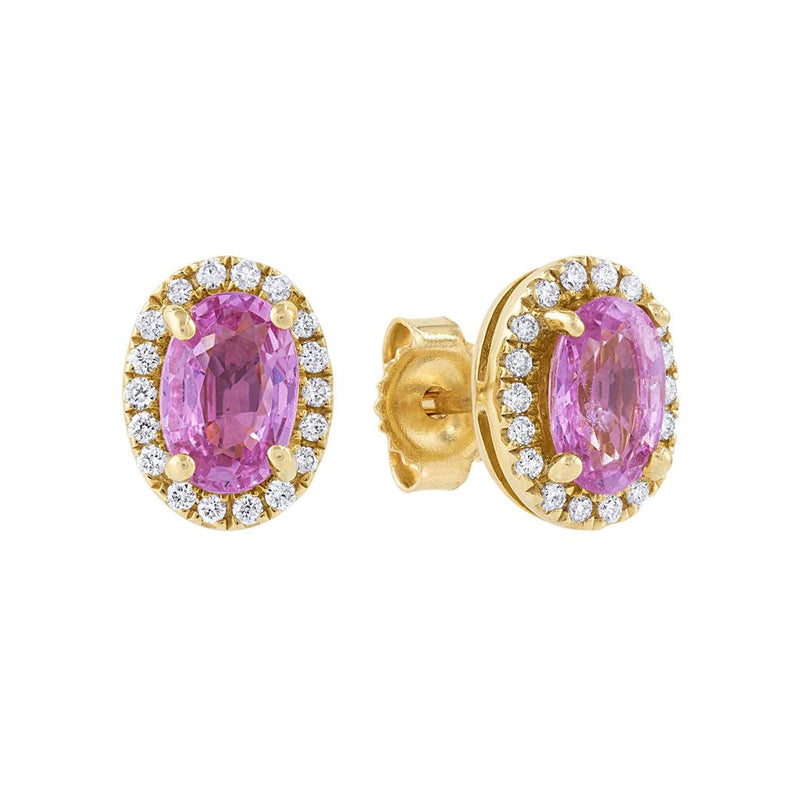 LaViano Fashion 14K Yellow Gold Pink Sapphire and Diamond Earrings