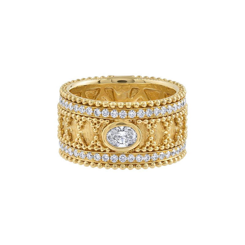 LaViano Fashion 18K Yellow Gold Textured Diamond Ring