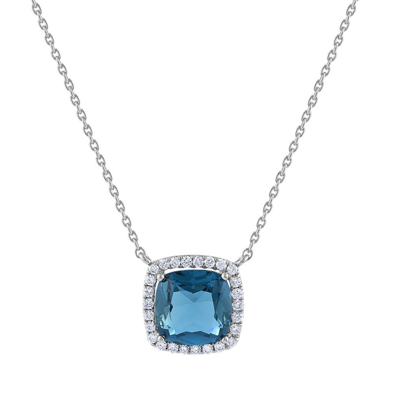 LaViano Fashion 18K White Gold London Blue Topaz and Diamond Necklace