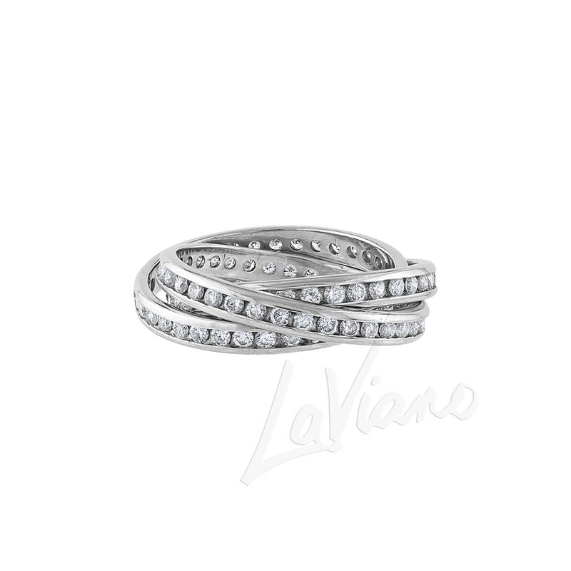 LaViano Fashion 18K White Gold Diamond Triple Rolling Eternity Wedding Band
