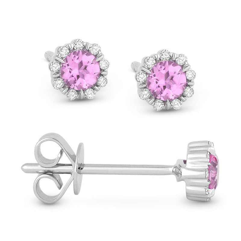 LaViano Fashion 14K White Gold Pink Sapphire and Diamond Earring Studs
