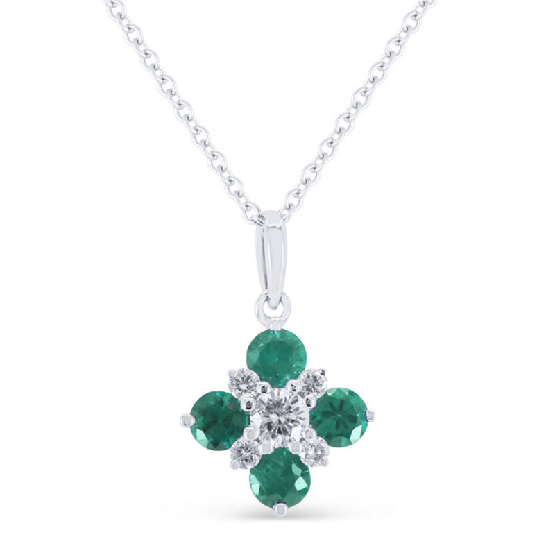 LaViano Fashion 14K White Gold Emerald and Diamond Pendant