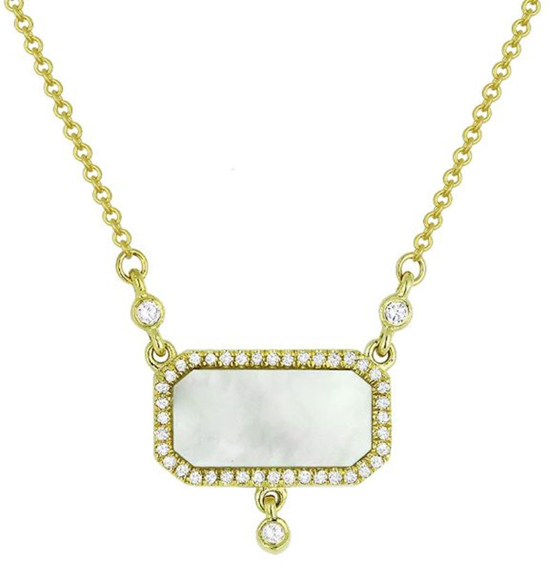 LaViano Fashion 14K Yellow Gold Mother of Pearl and Diamond Necklace