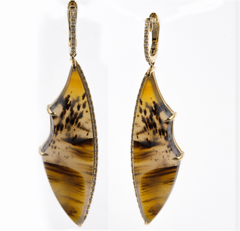 Pe Jay Creations 14K Yellow Gold Montana Agate Earrings