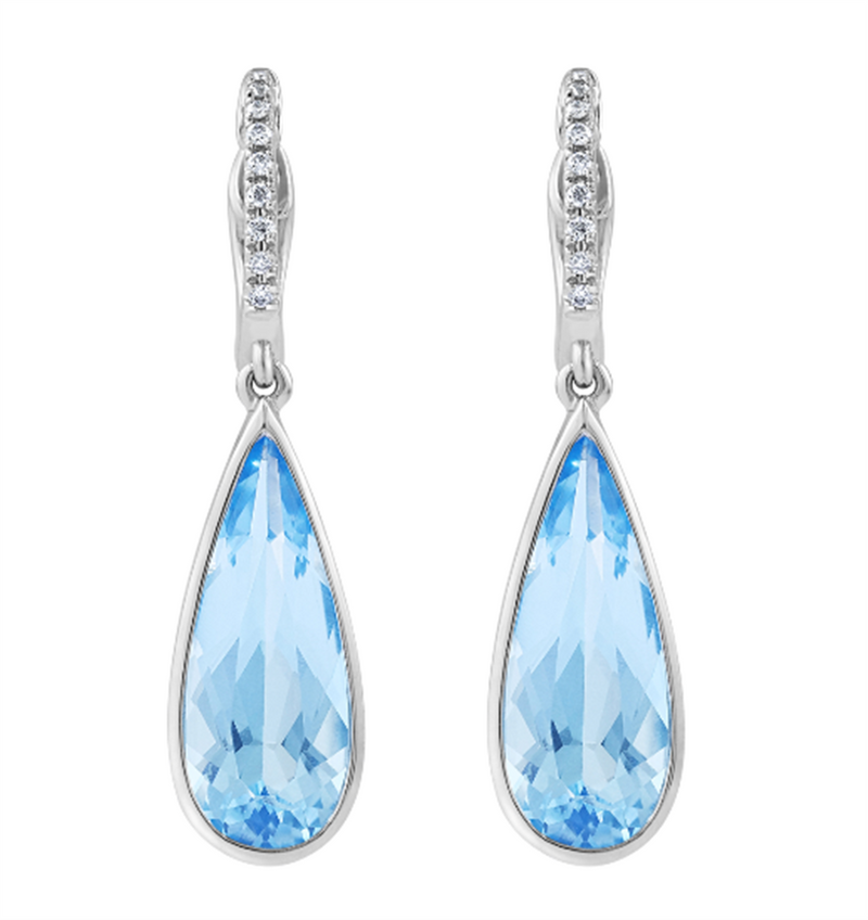 Pe Jay Creations 14K White Gold Blue Topaz and Diamond Earrings