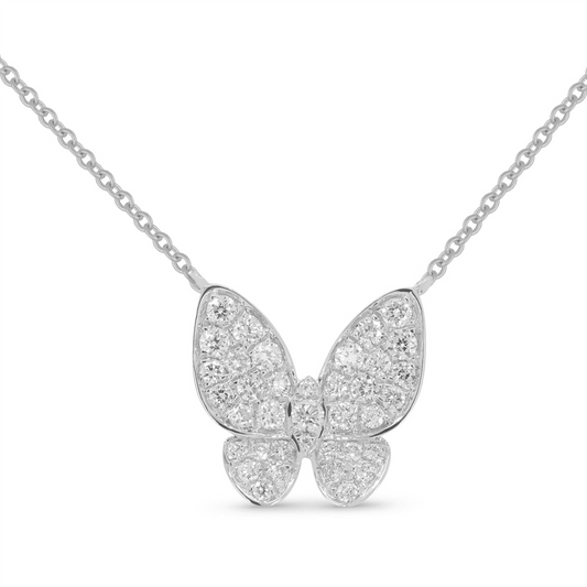 LaViano Fashion 14K White Gold Diamond Butterfly Necklace