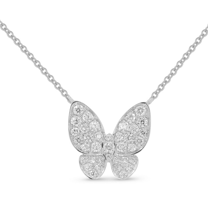 LaViano Fashion 14K White Gold Diamond Butterfly Necklace