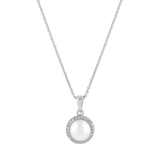 LaViano Fashion 14K White Gold Pearl and Diamond Pendant