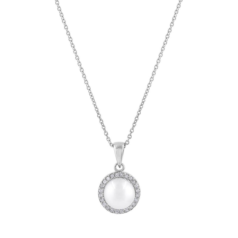 LaViano Fashion 14K White Gold Pearl and Diamond Pendant