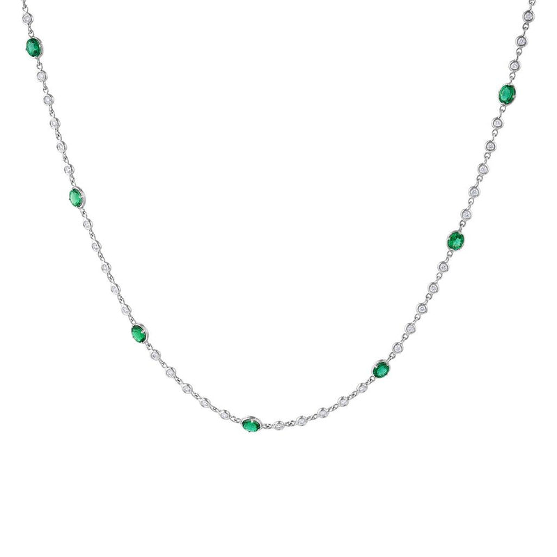 LaViano Fashion 18K White Gold Emerald and Diamond Necklace