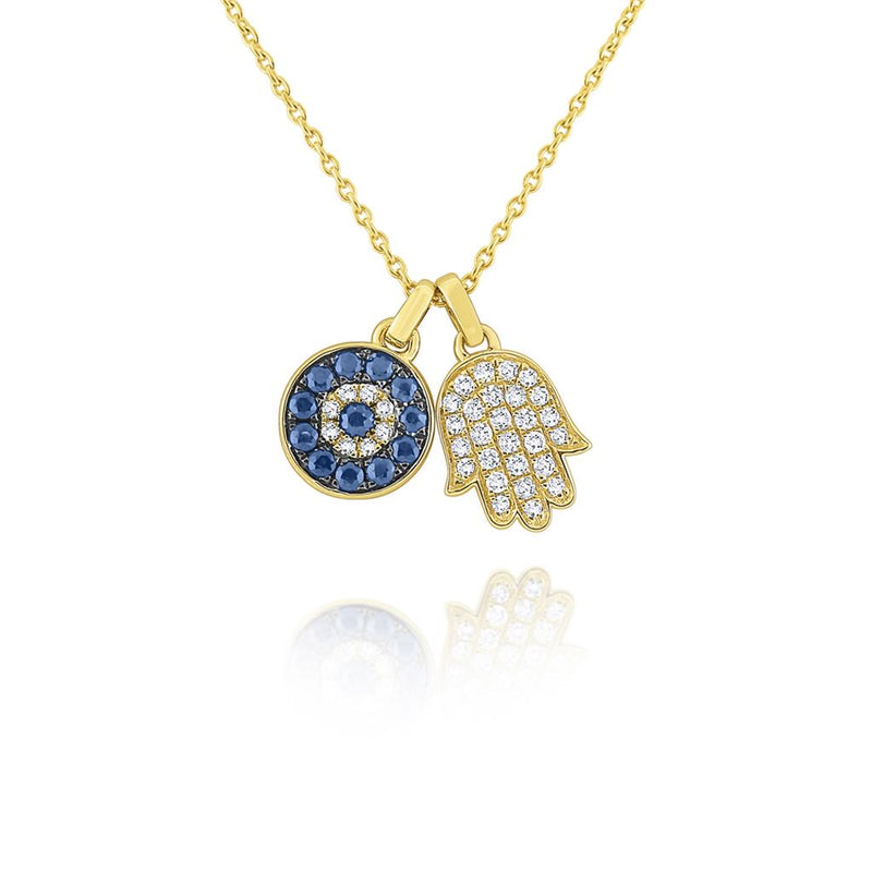 KC Designs 14K Yellow Gold Sapphire & Diamond Hamsa and Hand Necklace