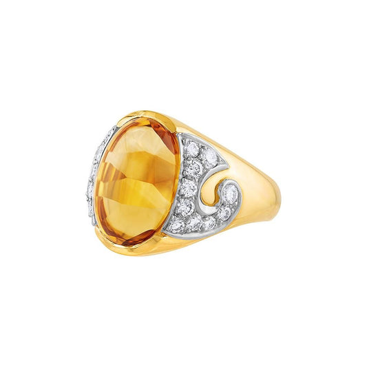 LaViano Fashion 18K Yellow Gold and Platinum Citrine and Diamond Ring