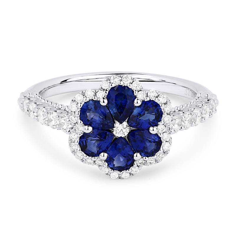 LaViano Fashion 14K White Gold Sapphire and Diamond Single Flower Ring