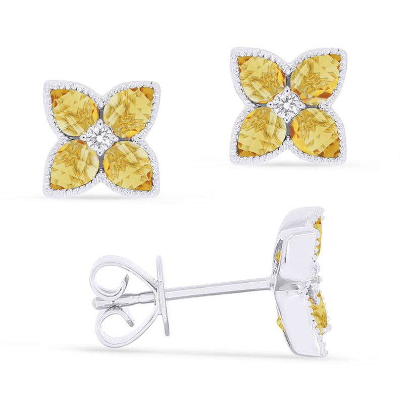 LaViano Fashion 14K White Gold Citrine and Diamond Earrings