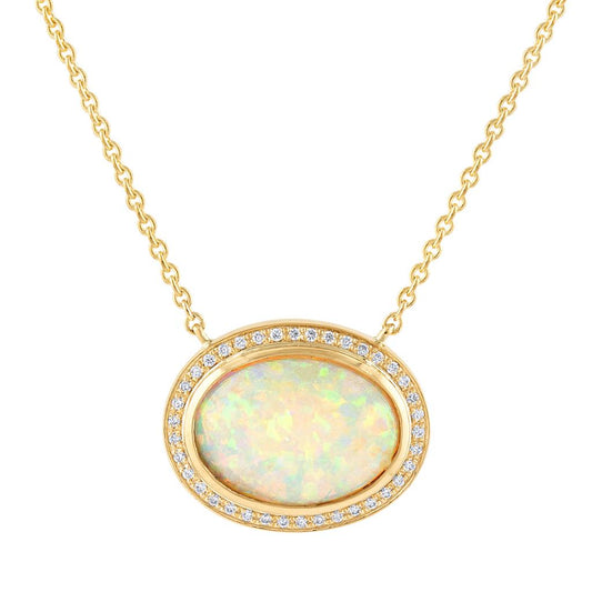 Laviano Fashion 18K Yellow Gold Opal and Diamond Necklace
