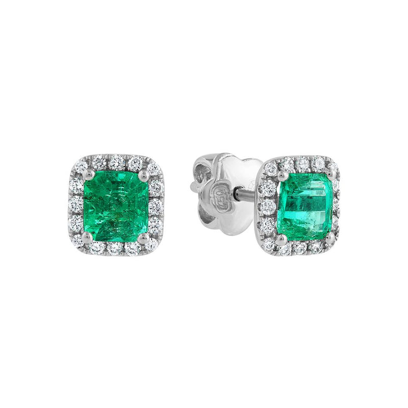 LaViano Fashion 18K White Gold Emerald and Diamond Earrings